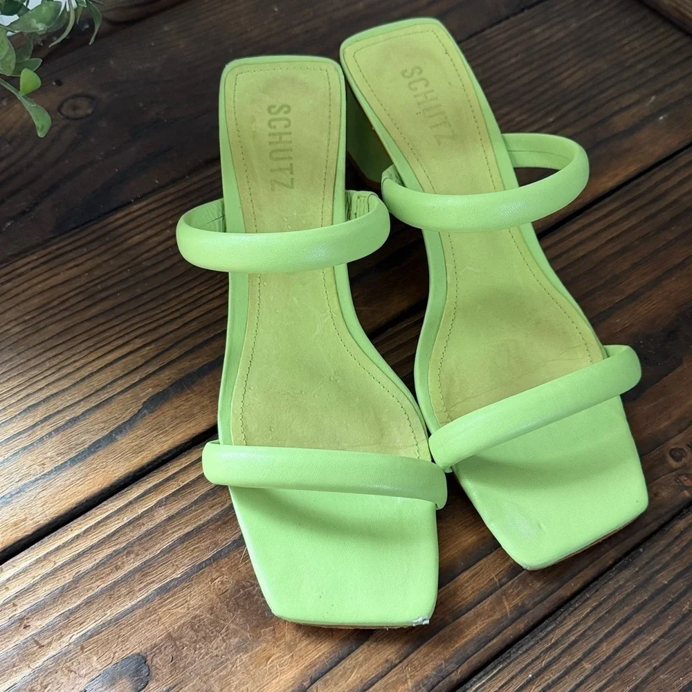 SCHUTZ Lime Green Uly Lo Heeled Sandals